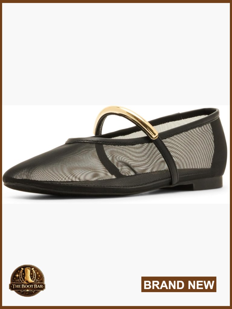 Mesh Mary Jane Ballet Flats, Slip-On Casual Shoes With Gold Buckle